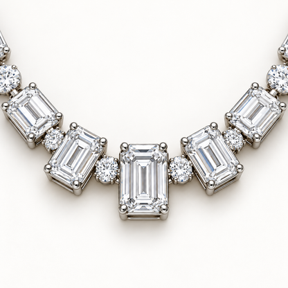 MISSISSI Emerald Rhythm Emerald-Cut lab-grown diamond necklace design, focal diamond setting detail