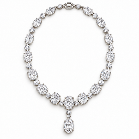 MISSISSI Oval Sonata Graduated Oval lab-grown diamond necklace design, complete white-background view