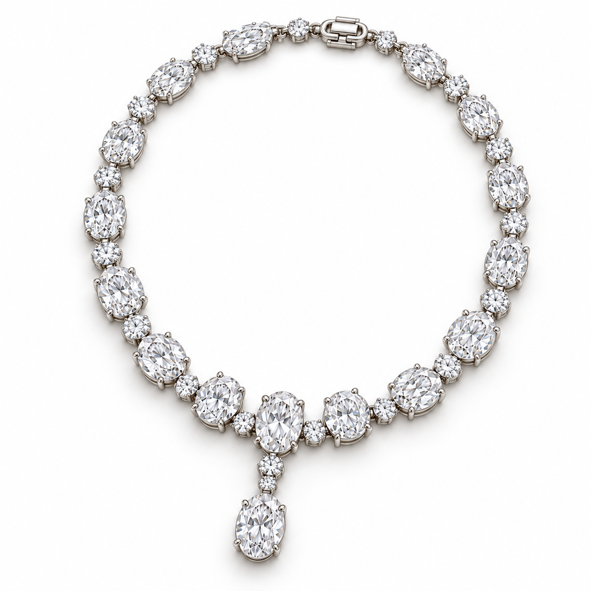 MISSISSI Oval Sonata Graduated Oval lab-grown diamond necklace design, oblique complete-necklace view