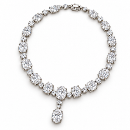 MISSISSI Oval Sonata Graduated Oval lab-grown diamond necklace design, oblique complete-necklace view