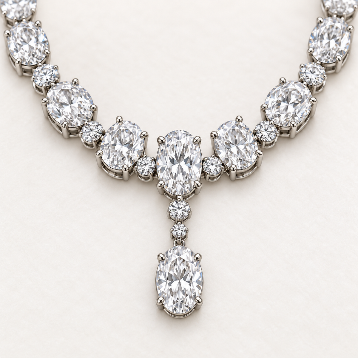 MISSISSI Oval Sonata Graduated Oval lab-grown diamond necklace design, focal diamond setting detail