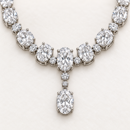 MISSISSI Oval Sonata Graduated Oval lab-grown diamond necklace design, focal diamond setting detail