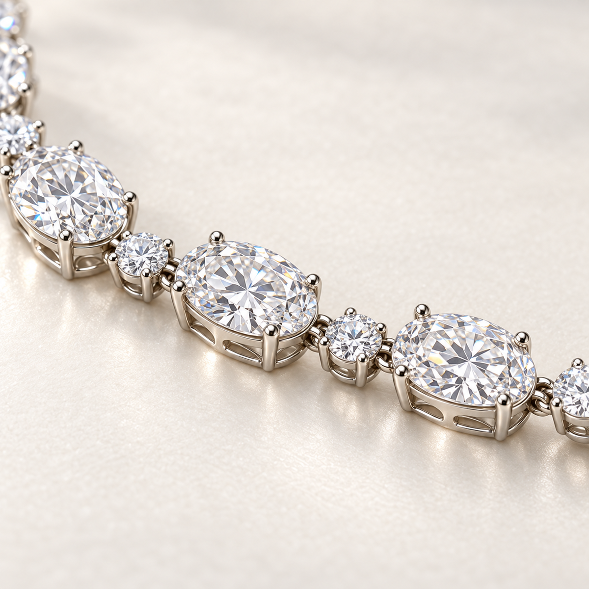 MISSISSI Oval Sonata Graduated Oval lab-grown diamond necklace design, articulated setting and open-gallery detail