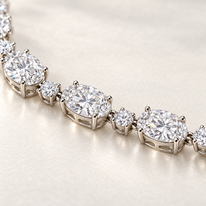 MISSISSI Oval Sonata Graduated Oval lab-grown diamond necklace design, articulated setting and open-gallery detail
