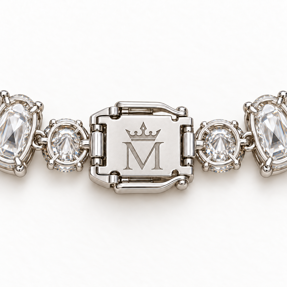 MISSISSI Oval Sonata Graduated Oval lab-grown diamond necklace design, clasp underside with crowned-M engraving