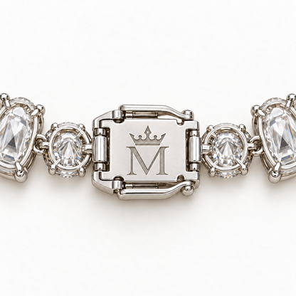 MISSISSI Oval Sonata Graduated Oval lab-grown diamond necklace design, clasp underside with crowned-M engraving