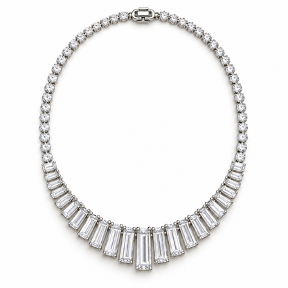 MISSISSI Baguette Fan Graduated Baguette lab-grown diamond necklace design, complete white-background view