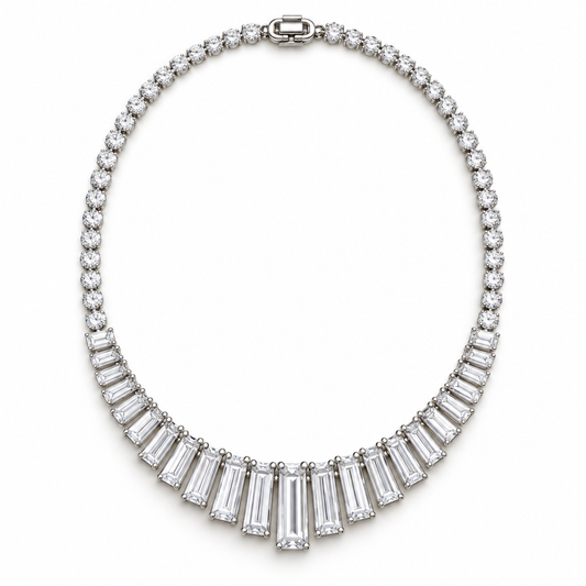 MISSISSI Baguette Fan Graduated Baguette lab-grown diamond necklace design, complete white-background view