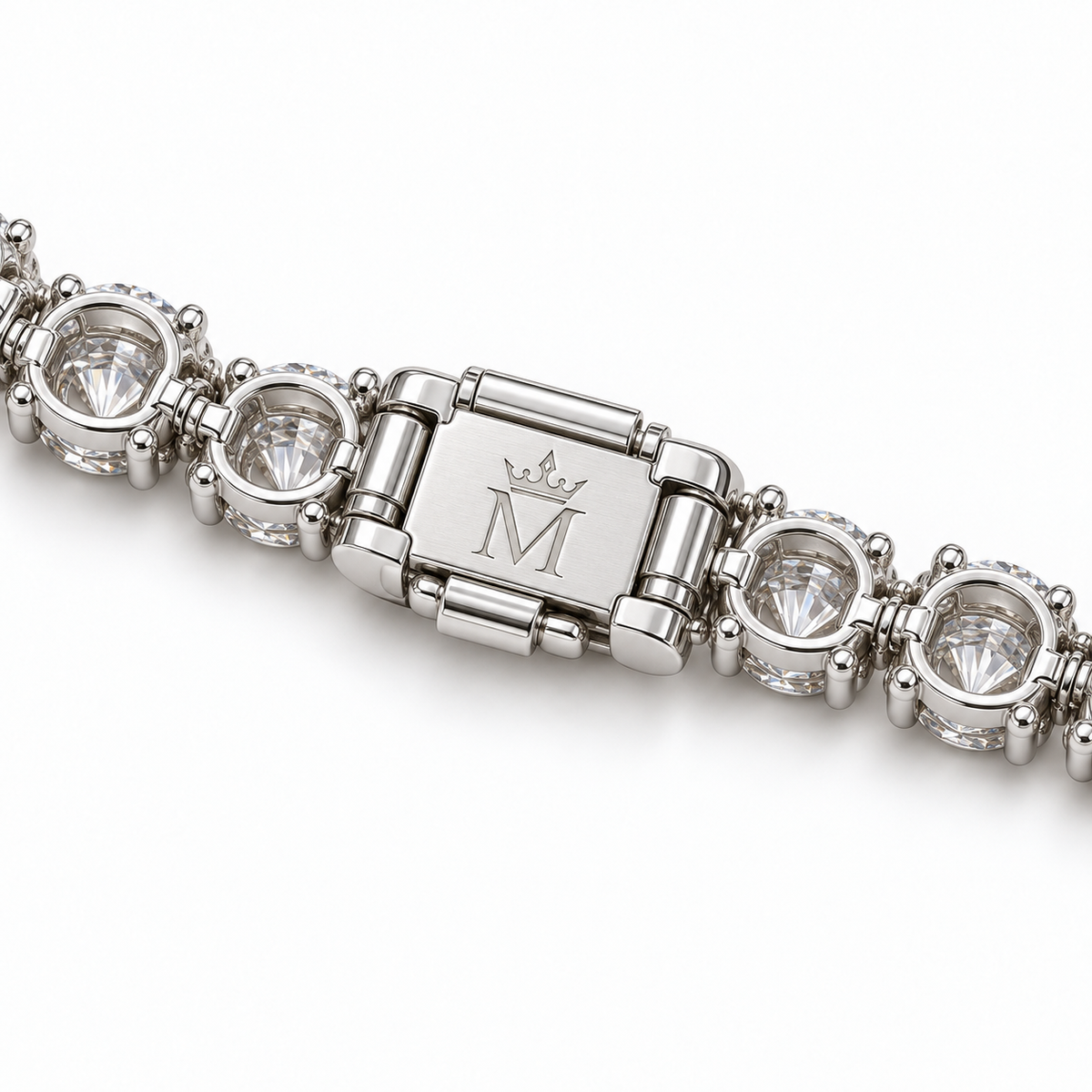 MISSISSI Baguette Fan Graduated Baguette lab-grown diamond necklace design, clasp underside with crowned-M engraving