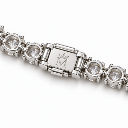 MISSISSI Baguette Fan Graduated Baguette lab-grown diamond necklace design, clasp underside with crowned-M engraving
