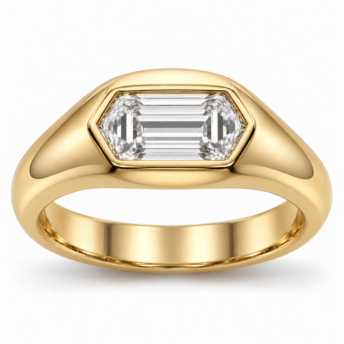 MISSISSI Dune 2 carat hexagonal lab-grown diamond signet ring in 14K yellow gold, front view