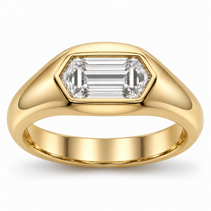 MISSISSI Dune 2 carat hexagonal lab-grown diamond signet ring in 14K yellow gold, front view