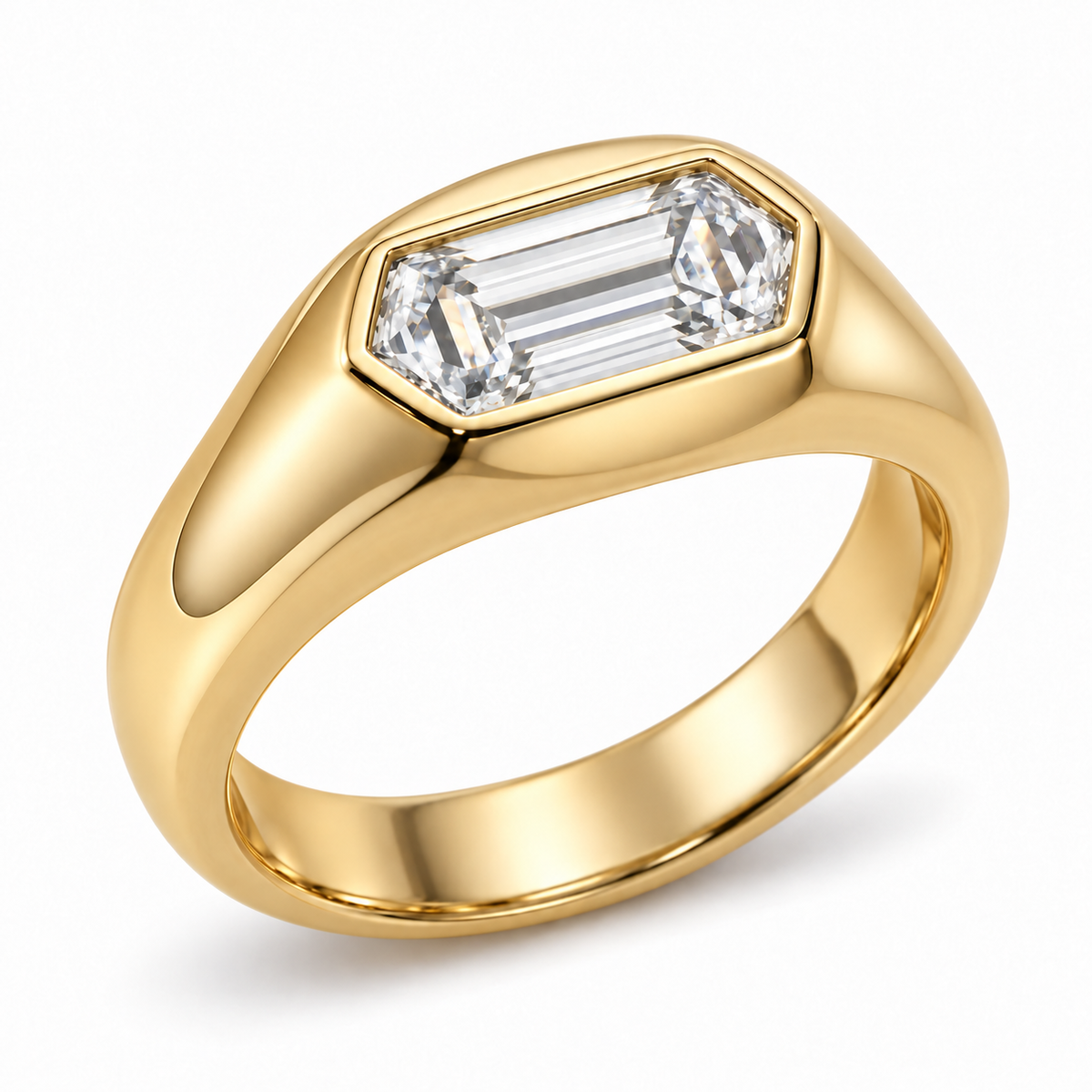 MISSISSI Dune 2 carat hexagonal lab-grown diamond signet ring in 14K yellow gold, left view