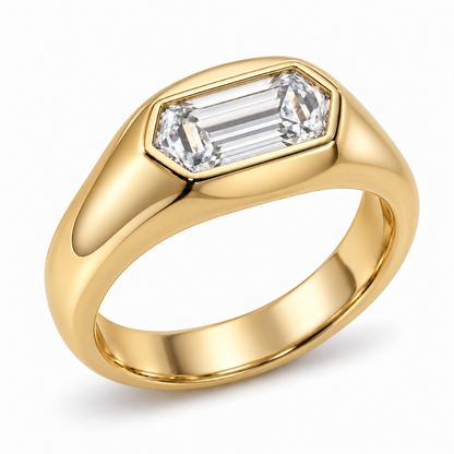 MISSISSI Dune 2 carat hexagonal lab-grown diamond signet ring in 14K yellow gold, left view
