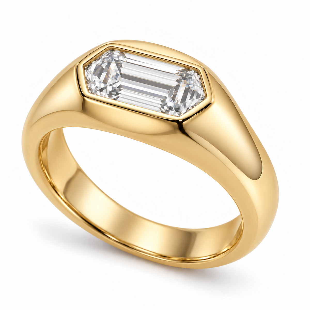 MISSISSI Dune 2 carat hexagonal lab-grown diamond signet ring in 14K yellow gold, right view