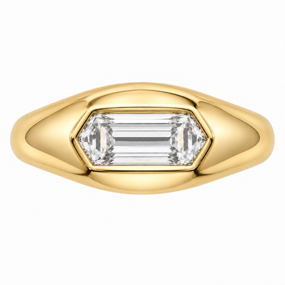 MISSISSI Dune 2 carat hexagonal lab-grown diamond signet ring in 14K yellow gold, top view