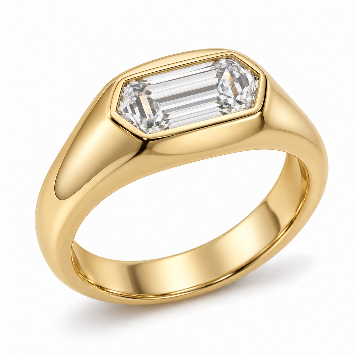 MISSISSI Dune 2 carat hexagonal lab-grown diamond signet ring in 14K yellow gold, hero view