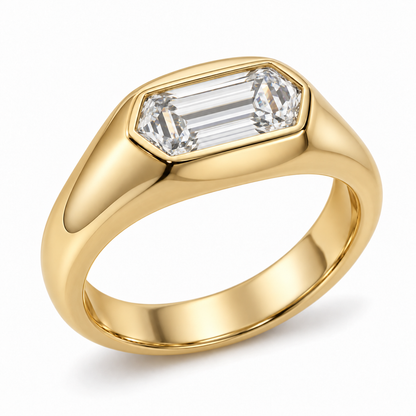 MISSISSI Dune 2 carat hexagonal lab-grown diamond signet ring in 14K yellow gold, hero view