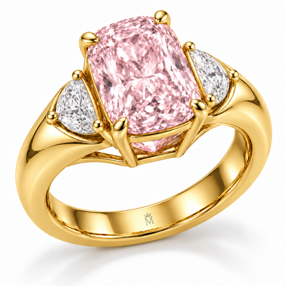 Blush Meridian pink cushion-cut lab-grown diamond ring, detail view of the ring and inner band