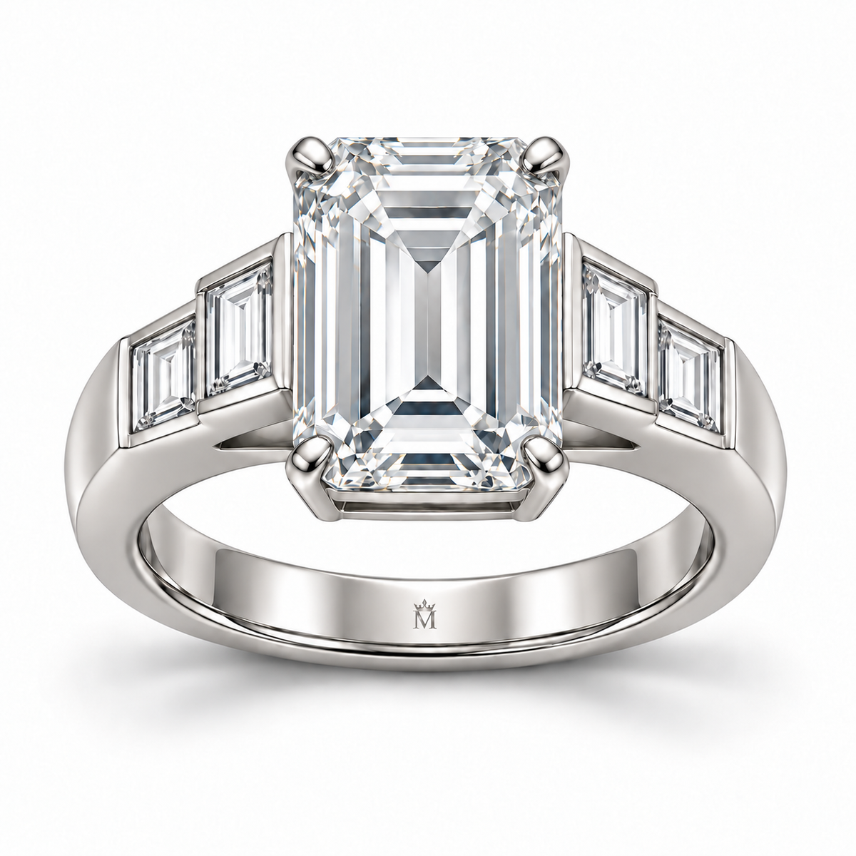Step Cadence white emerald-cut lab-grown diamond ring, front view