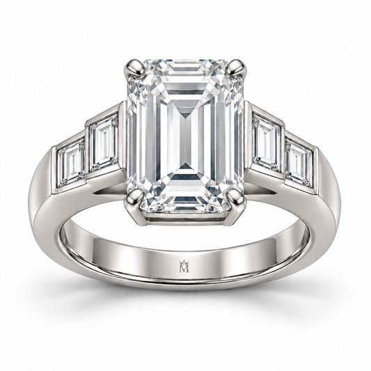 Step Cadence white emerald-cut lab-grown diamond ring, front view