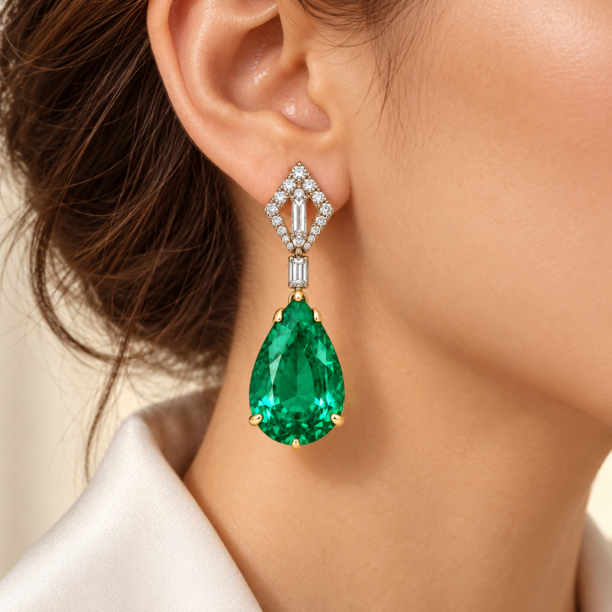 MISSISSI Verdant Kite GE26-E02, single earring worn on an ear; illustrative styling visualization, not a measurement or fit guarantee.