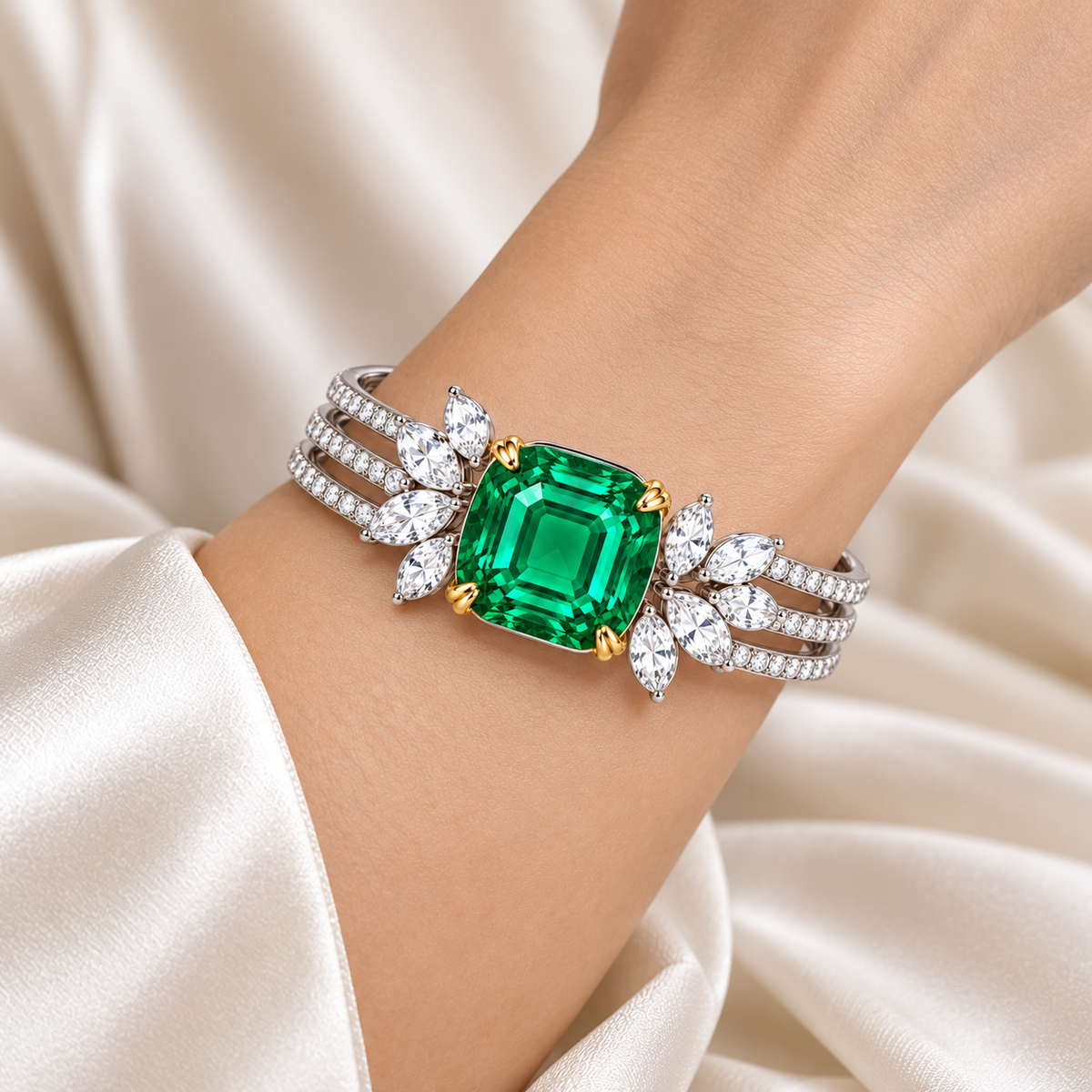MISSISSI Verdant Laurel GE26-B03, illustrative wrist styling, not an exact fit or scale reference; two-tone design visualization.