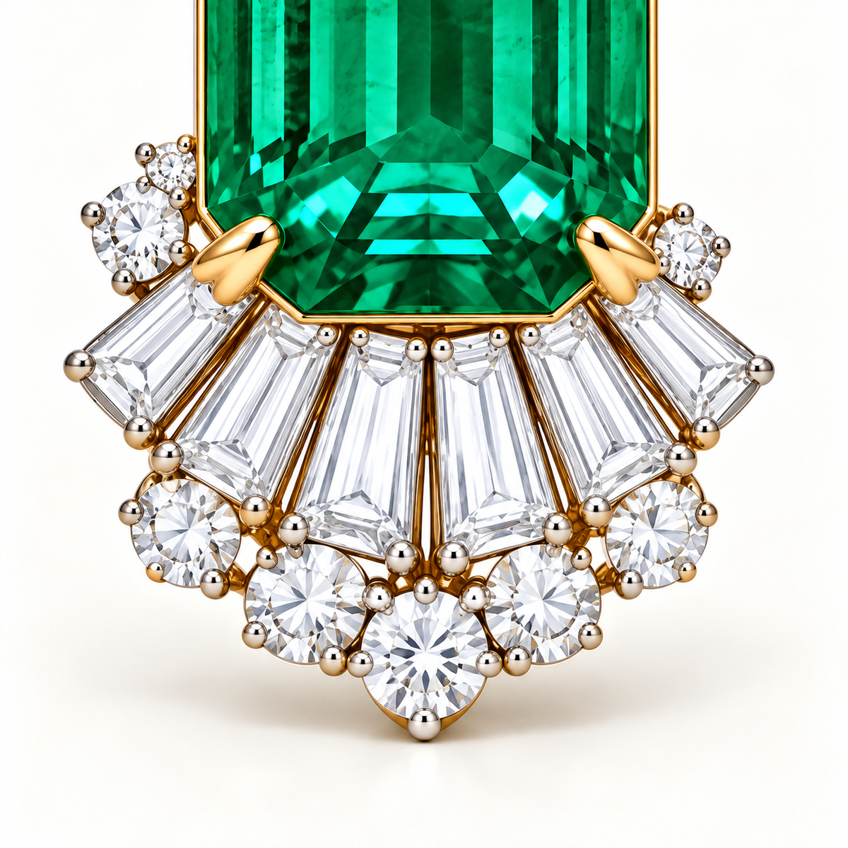 MISSISSI Verdant Fan GE26-E01, tapered baguette and round lab-grown diamond fan detail; design visualization.