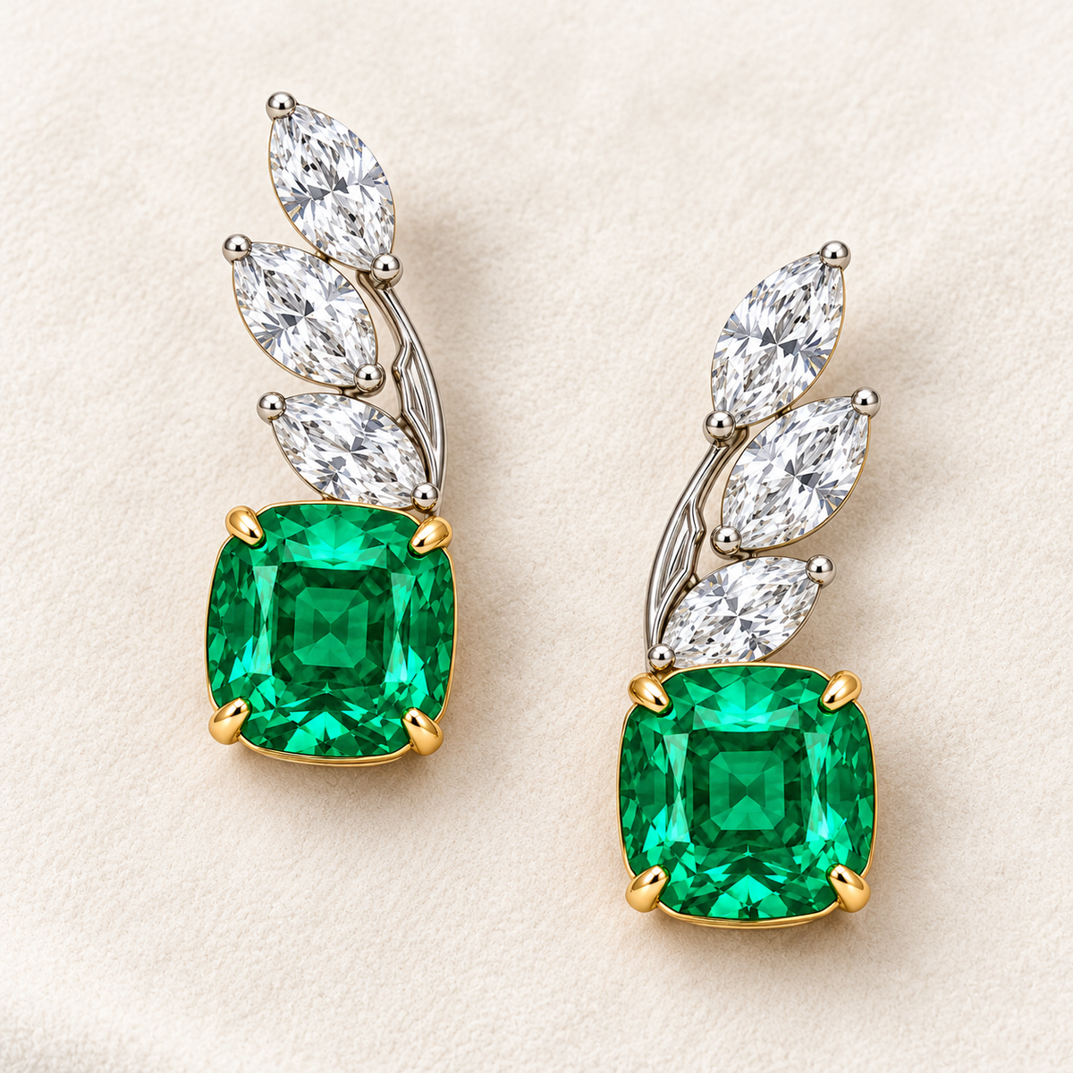 MISSISSI Verdant Frond GE26-E04, suede pair arrangement; gold-color design visualization.