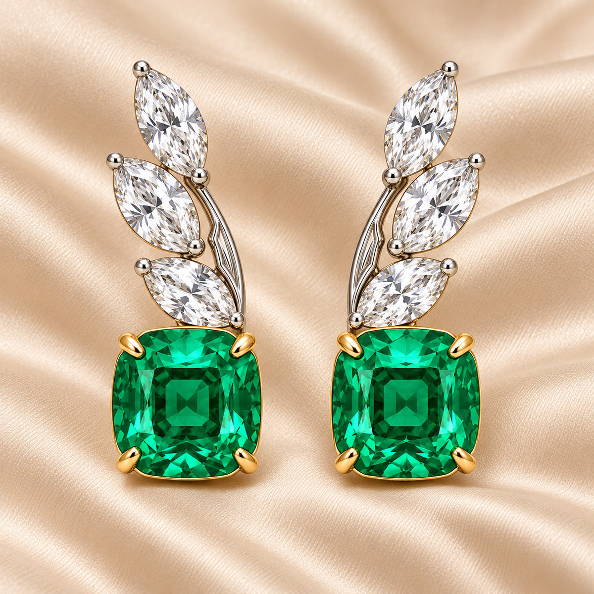 MISSISSI Verdant Frond GE26-E04, silk pair arrangement; gold-color design visualization.