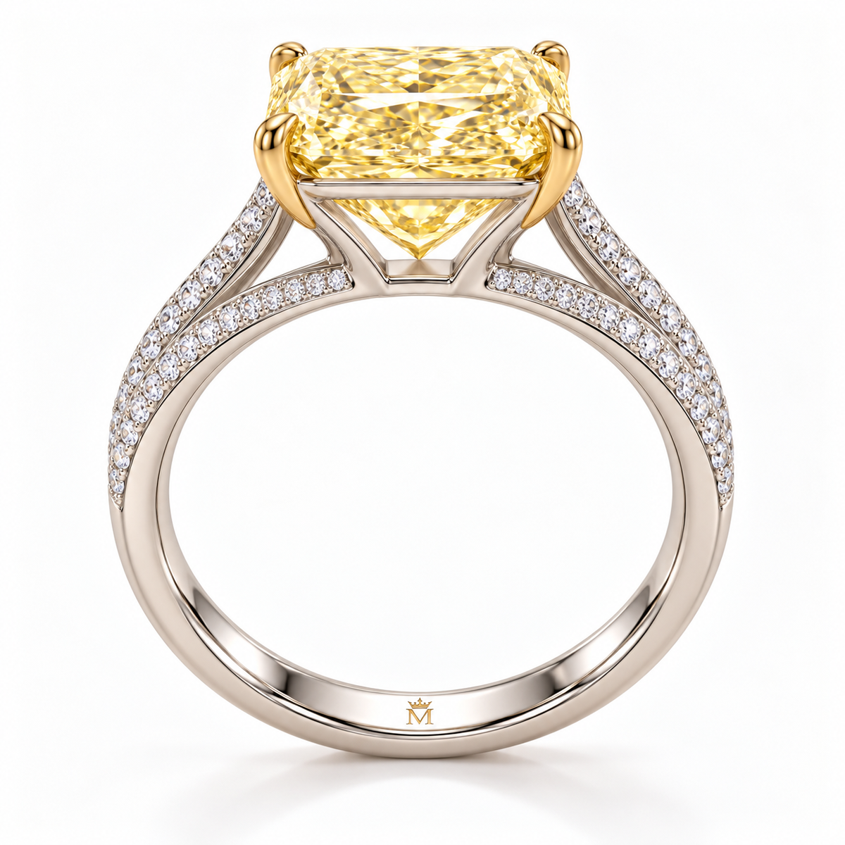 AI design preview of Golden Interval yellow radiant ring, side construction
