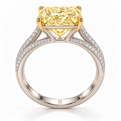 AI design preview of Golden Interval yellow radiant ring, side construction