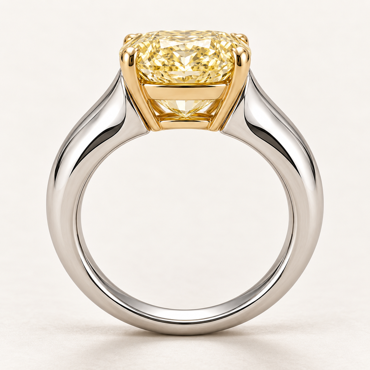 AI design preview of Golden Mantle yellow elongated cushion ring, side construction