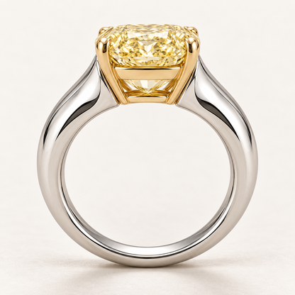 AI design preview of Golden Mantle yellow elongated cushion ring, side construction