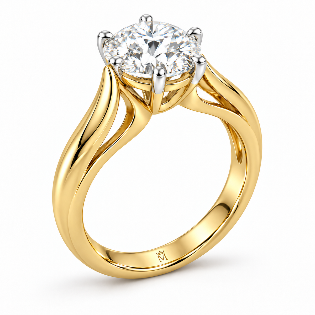 Arcform white round lab-grown diamond ring, side profile