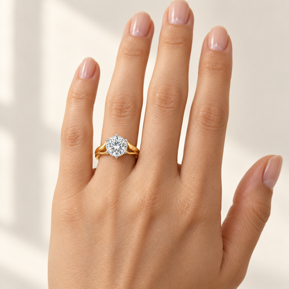 Arcform white round lab-grown diamond ring, worn on the left-hand ring finger