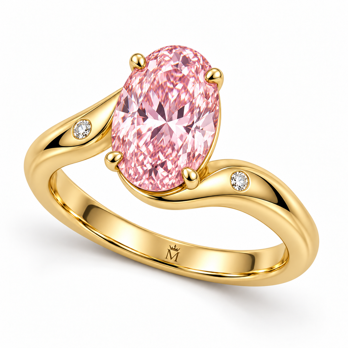 Sillage pink oval lab-grown diamond ring, elevated three-quarter view