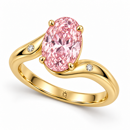Sillage pink oval lab-grown diamond ring, elevated three-quarter view