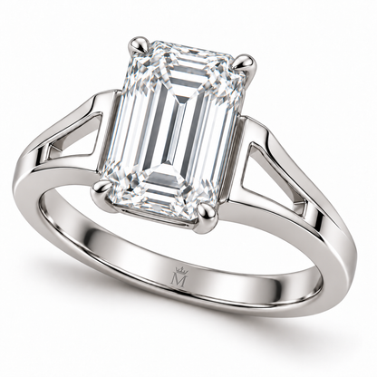 Echelon Arc emerald lab-grown diamond ring, elevated three-quarter design visualization