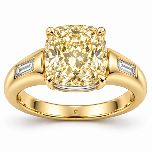 Golden Ledge cushion lab-grown diamond ring, front design visualization