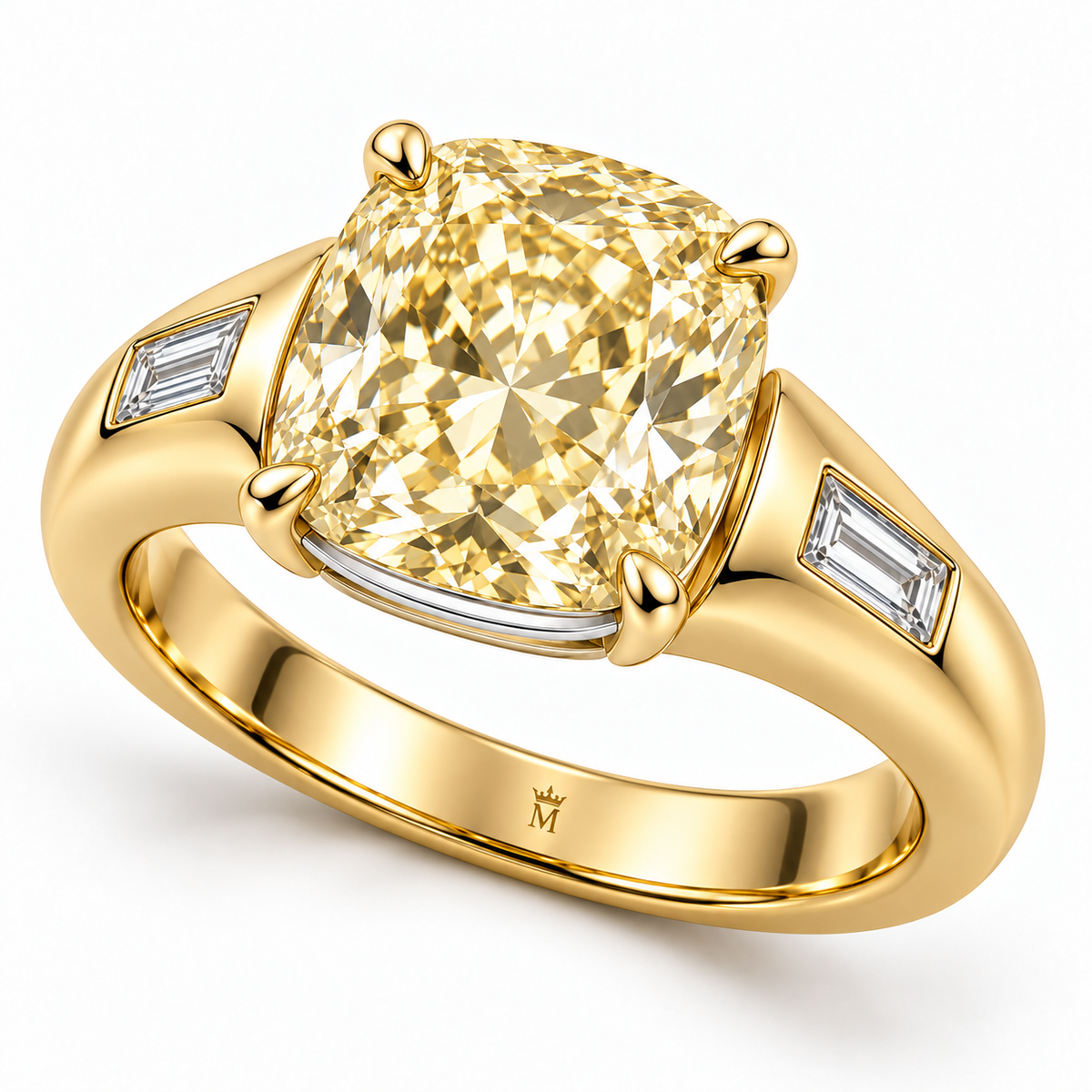 Golden Ledge cushion lab-grown diamond ring, elevated three-quarter design visualization