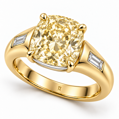 Golden Ledge cushion lab-grown diamond ring, elevated three-quarter design visualization