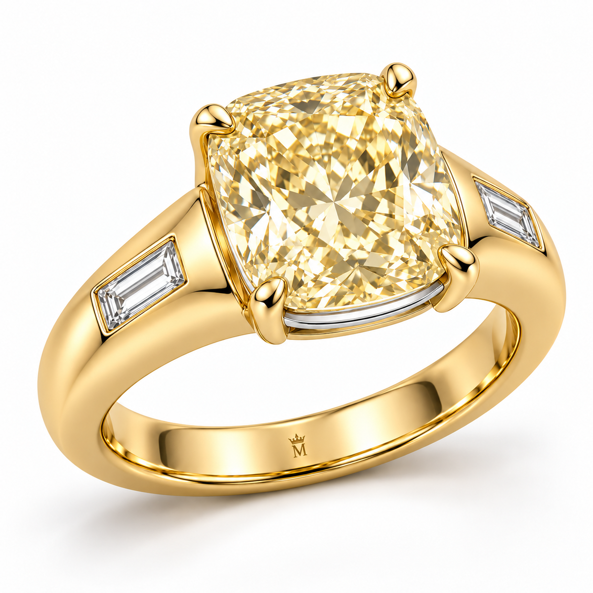 Golden Ledge cushion lab-grown diamond ring, structural angle design visualization