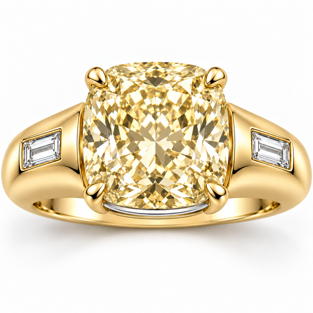 Golden Ledge cushion lab-grown diamond ring, face-up detail design visualization