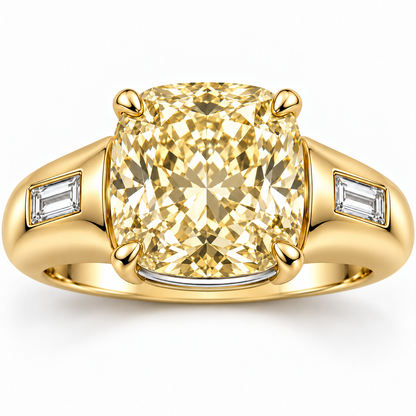 Golden Ledge cushion lab-grown diamond ring, face-up detail design visualization