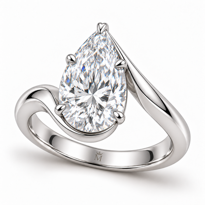 Willow Arc pear lab-grown diamond ring, elevated three-quarter design visualization