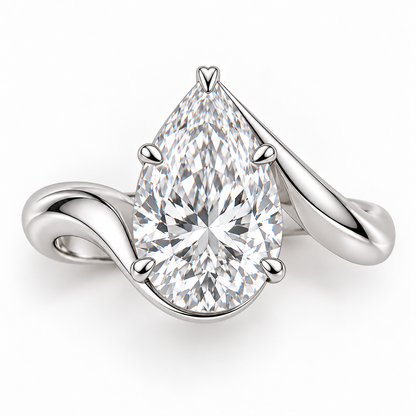 Willow Arc pear lab-grown diamond ring, face-up detail design visualization