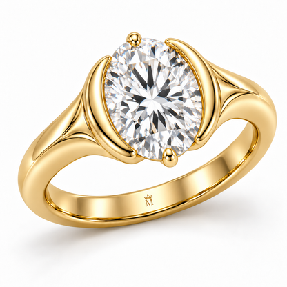 Oval Cove oval lab-grown diamond ring, elevated three-quarter design visualization