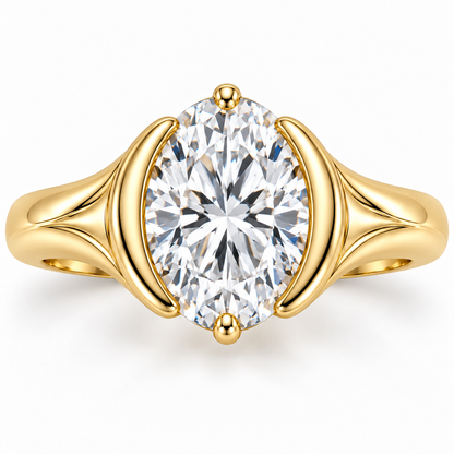 Oval Cove oval lab-grown diamond ring, face-up detail design visualization