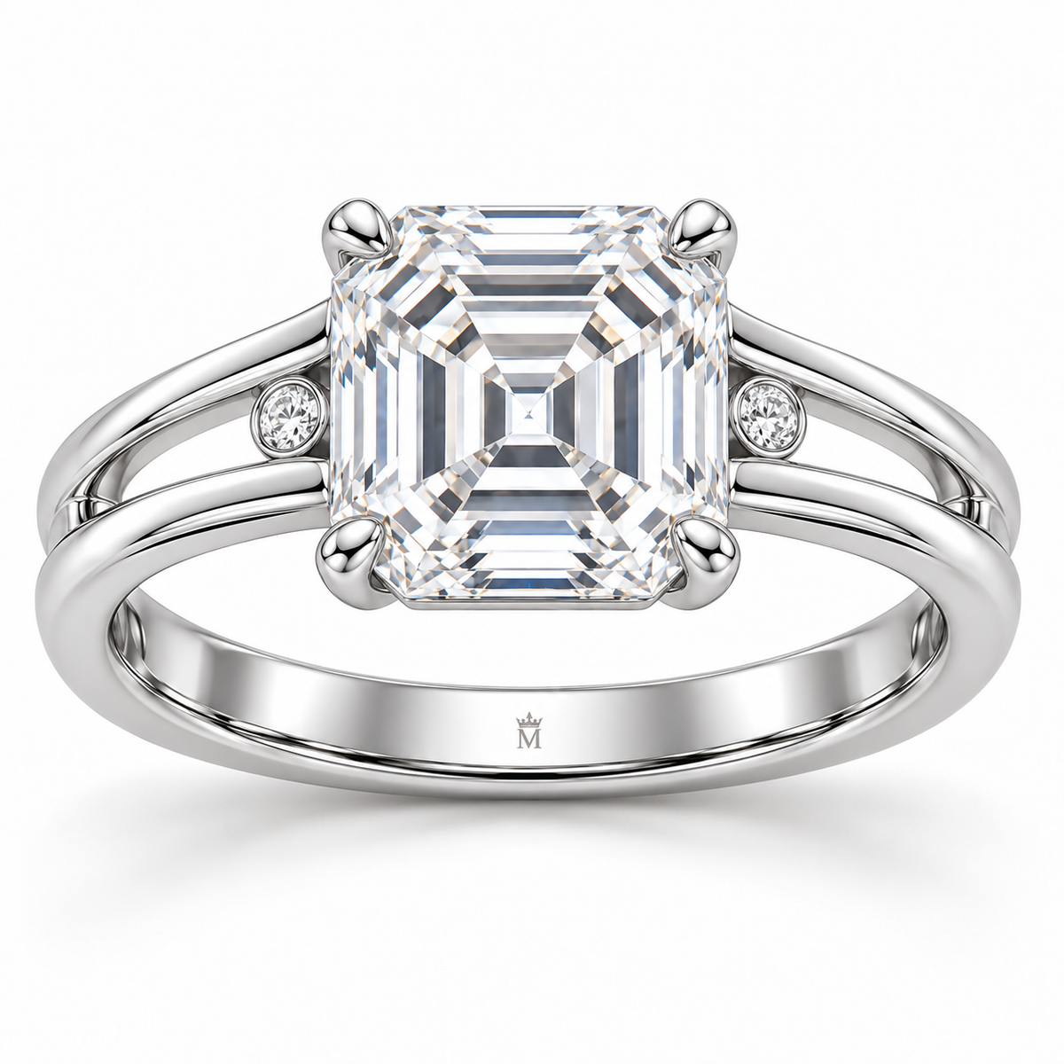 Twin Rail emerald lab-grown diamond ring, front design visualization